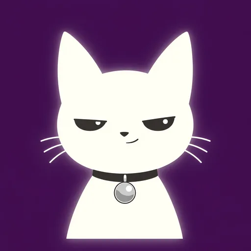 Avatar crop: eyes narrowed to confident slits with a tiny closed smirk, on a deep plum purple background.