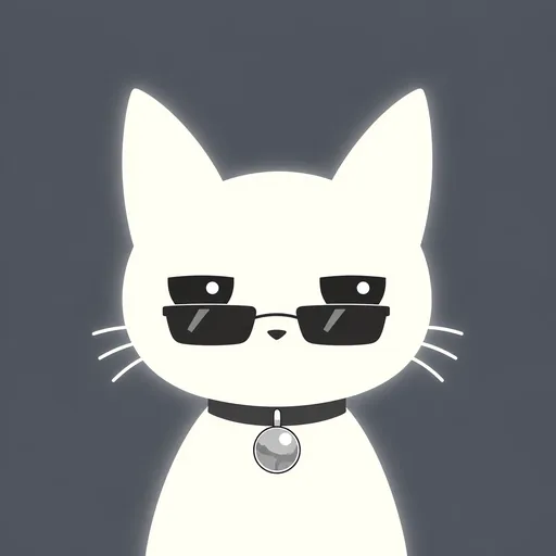 Avatar crop: small dark sunglasses sitting low on his nose with his flat deadpan eyes looking out over the top, on a cool slate grey background.