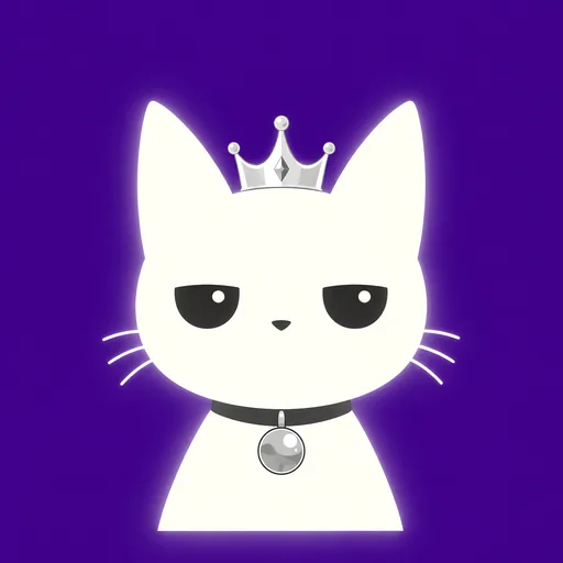 Avatar crop: flat half-lidded and entirely unimpressed, wearing a small delicate silver crown between his ears, on a deep royal violet background.