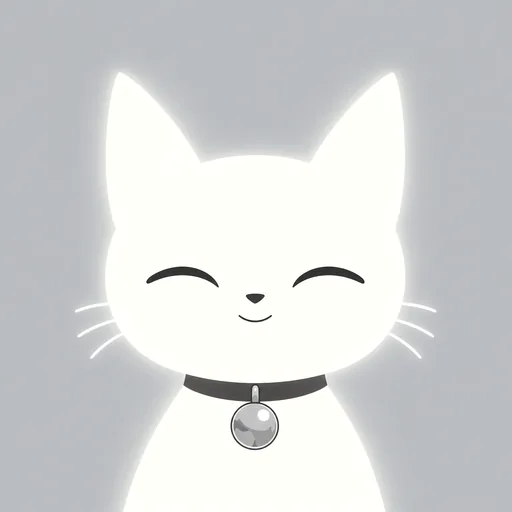 Avatar crop: eyes closed in two peaceful curves with a faint smile, glowing brighter than usual, on a pale luminous silver background.
