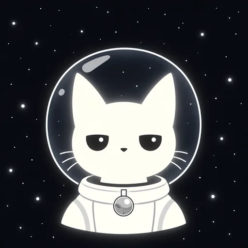 Avatar crop: wide-eyed and calm inside a clear bubble helmet, against flat black scattered with small stars.