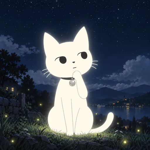 He sits up on the hillside with one paw raised to his chin, eyes looking up and off to the side, visibly working something out.