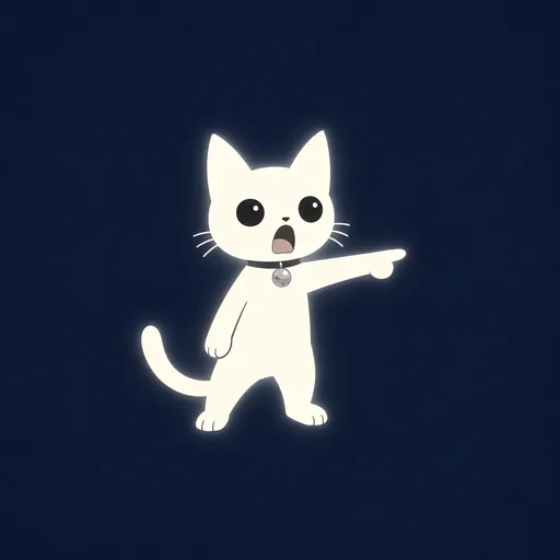 He stands pointing off to one side with his mouth open, shouting, on flat navy.